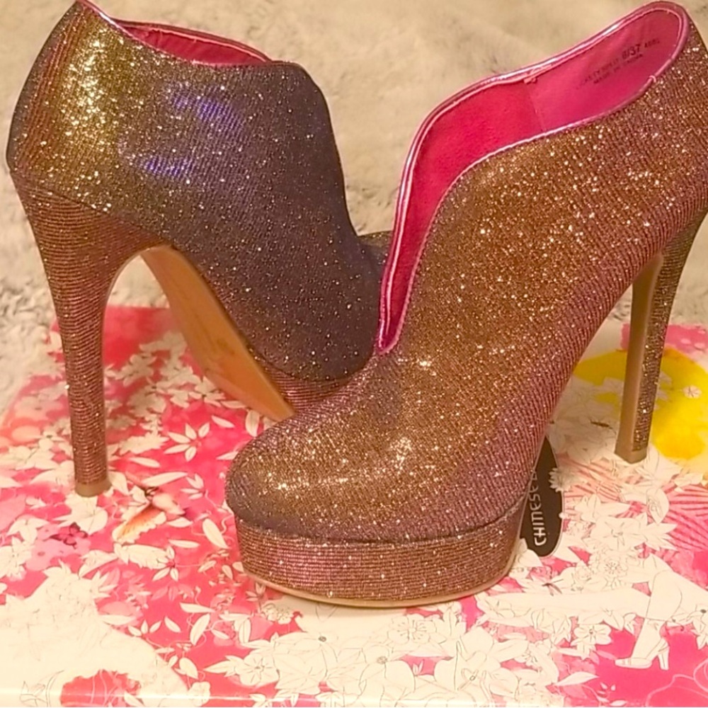 Multicolored metallic high heels booties by Chinese Laundry